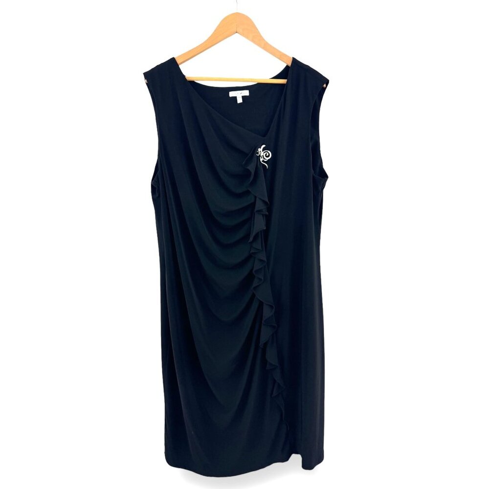 Size 24W 3X BLACK EMBELLISHED CASCADE RUFFLE‎ DRESS Wedding Evening PLUS SIZE